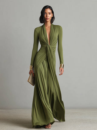 Geneviève | Robe Maxi en Soie Col V Profond