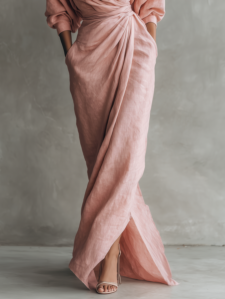Rosa | Robe longue élégante à col portefeuille