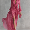 Amélie | Robe Chiffon Perlé Col V Rose