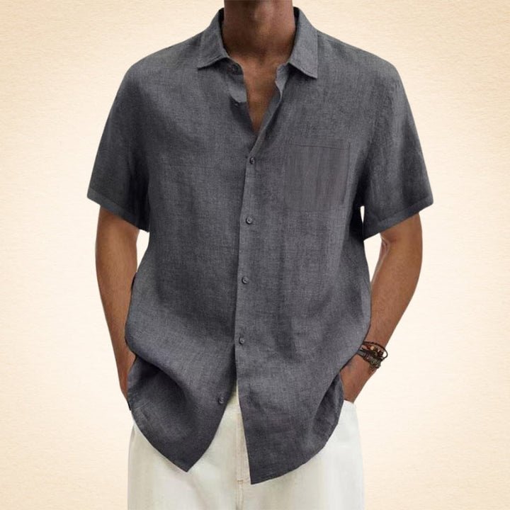 Tom | Chemise Élégante en Lin Col Mao