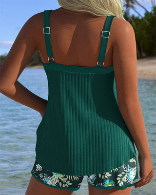Céleste | Ensemble Tankini Rayé avec Short de Plage