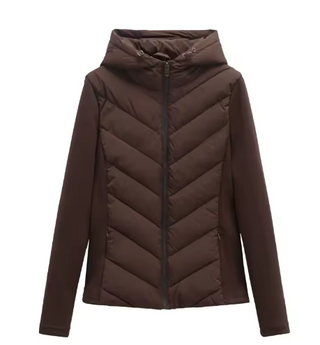 Veste matelassée à capuche marron, vue de face