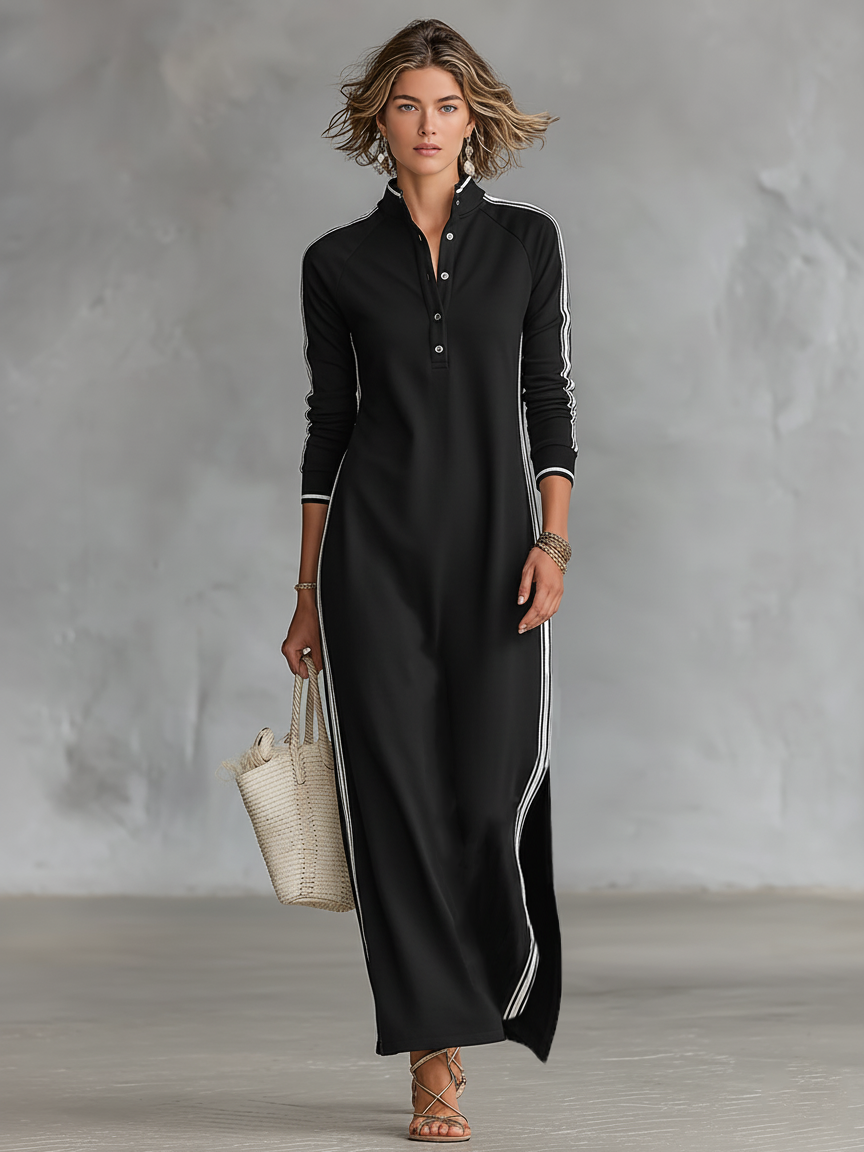 Joëlle | Robe Maxi Sweat Boutonnée