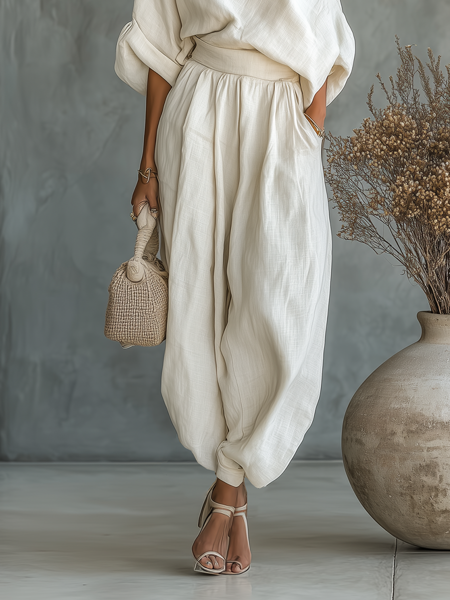Renée | Ensemble Lin Off-Shoulder Pantalon