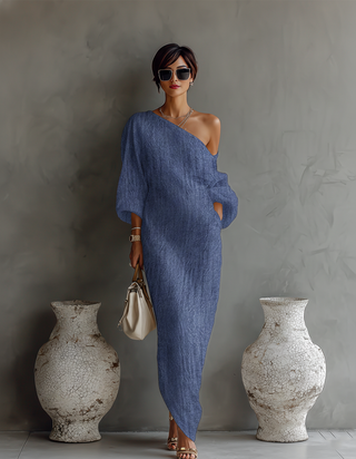 Agnès | Robe Maxi Lin Épaules Nues Fluide