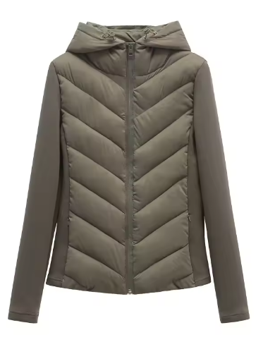 Veste matelassée à capuche kaki, vue de face