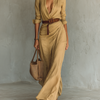Géraldine | Robe Maxi Col Revers Ceinturée