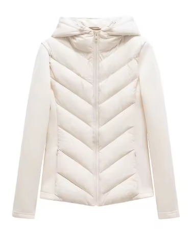 Veste matelassée à capuche crème, vue de face