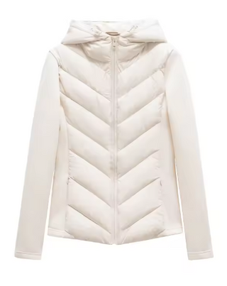 Veste matelassée à capuche crème, vue de face