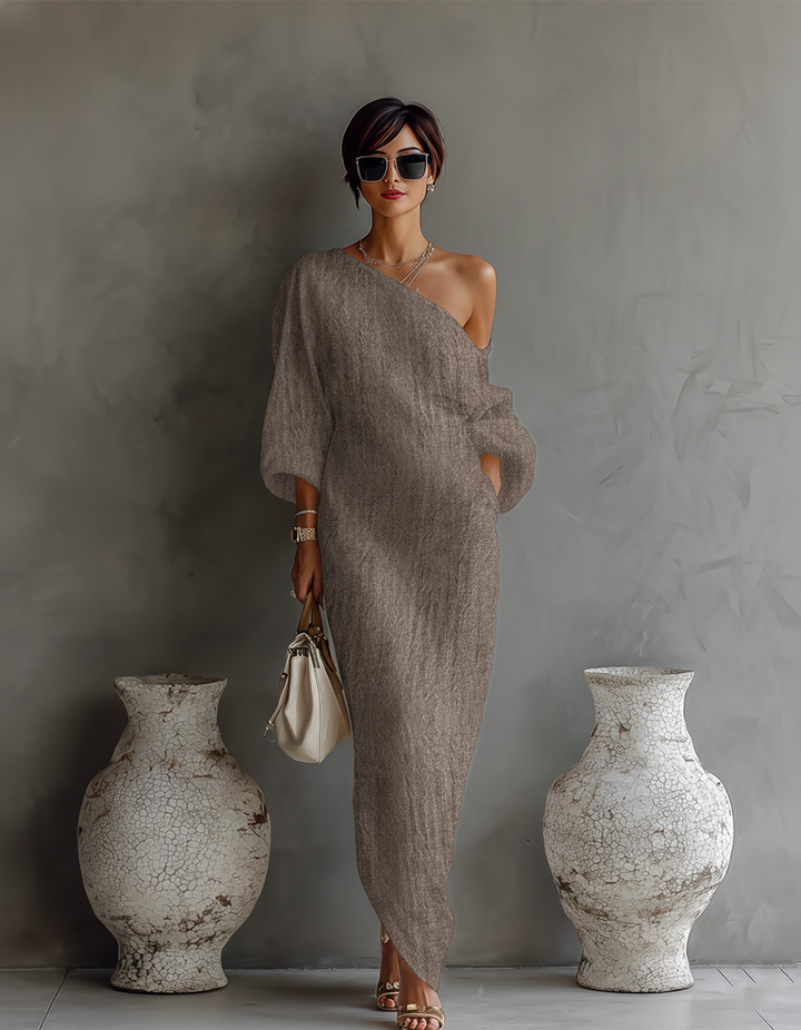 Agnès | Robe Maxi Lin Épaules Nues Fluide
