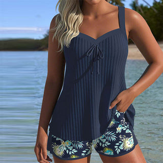 Céleste | Ensemble Tankini Rayé avec Short de Plage