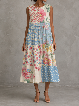 Linda | Robe midi patchwork en coton