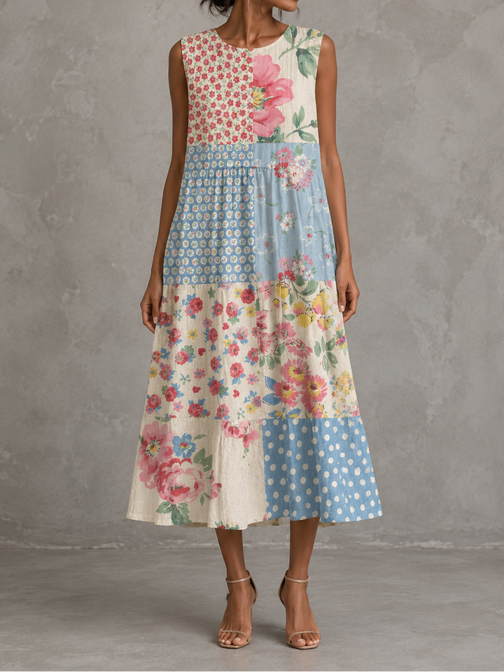 Linda | Robe midi patchwork en coton