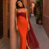 Robe longue drapée bicolore
