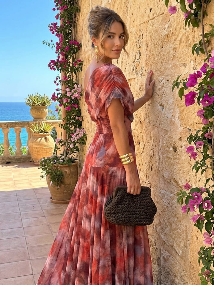 Robe longue en aquarelle à épaules dénudées