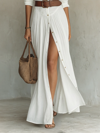 Monique | Robe Maxi Lin Plissée Col Revers