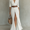 Andrée | Robe Maxi Lin Manches Longues Col Revers