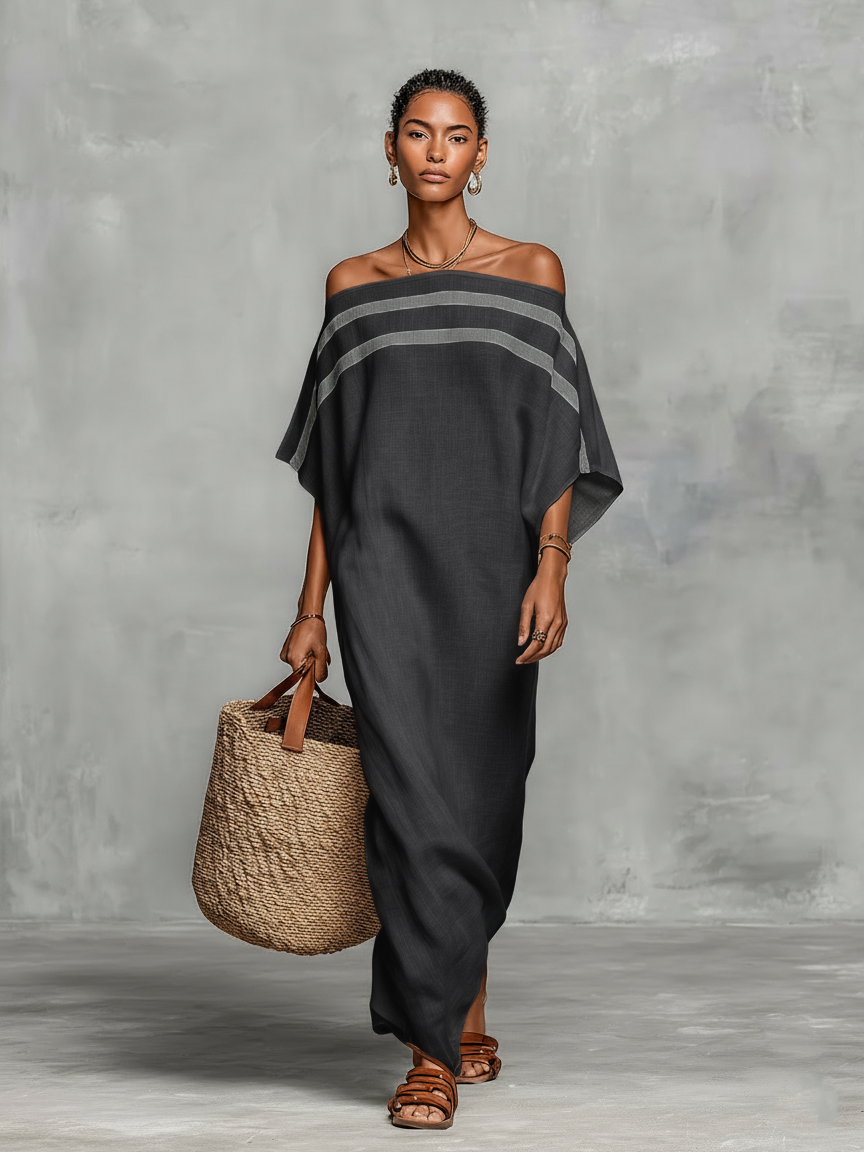 Thérèse | Robe Maxi en Lin Épaules Dénudées