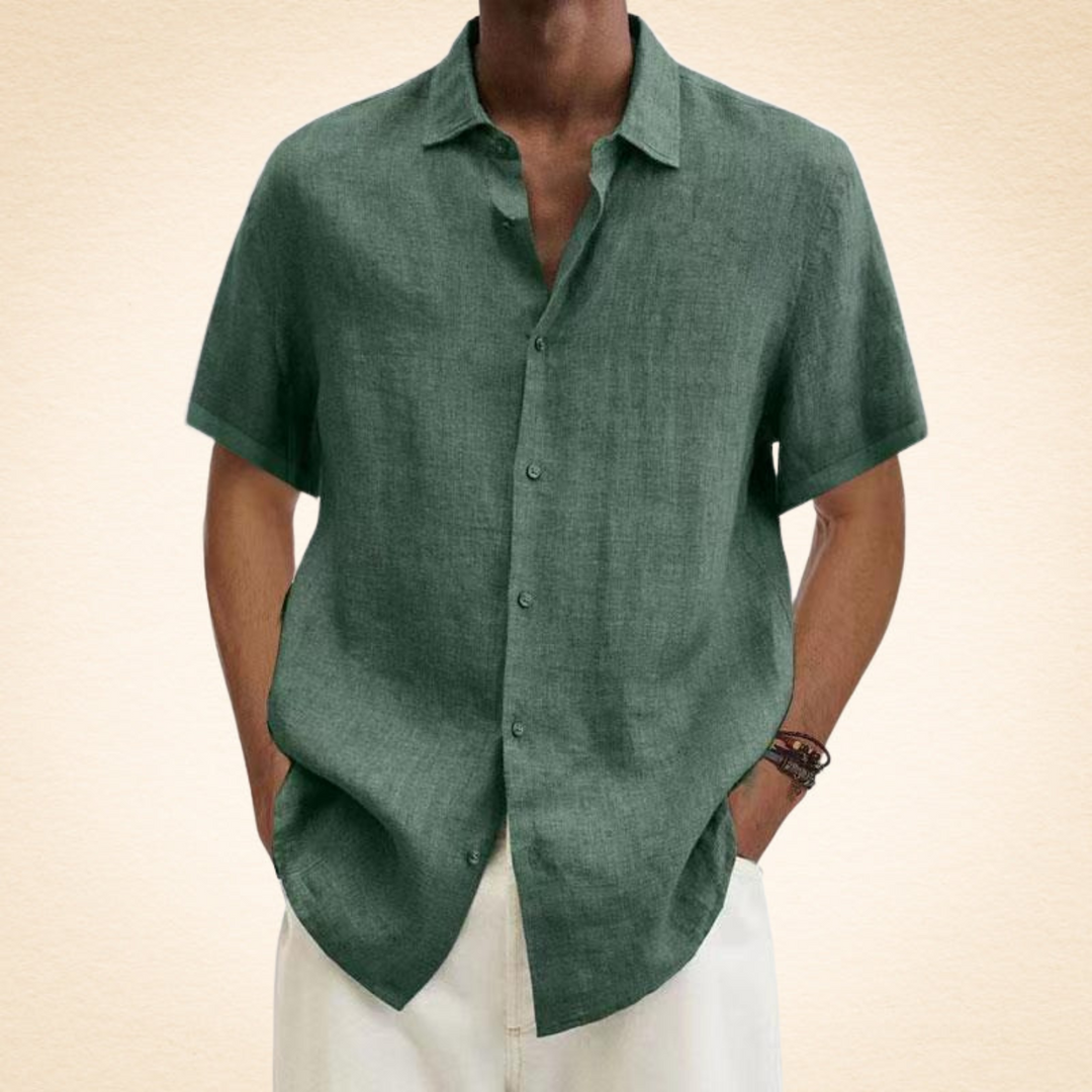 Tom | Chemise Élégante en Lin Col Mao