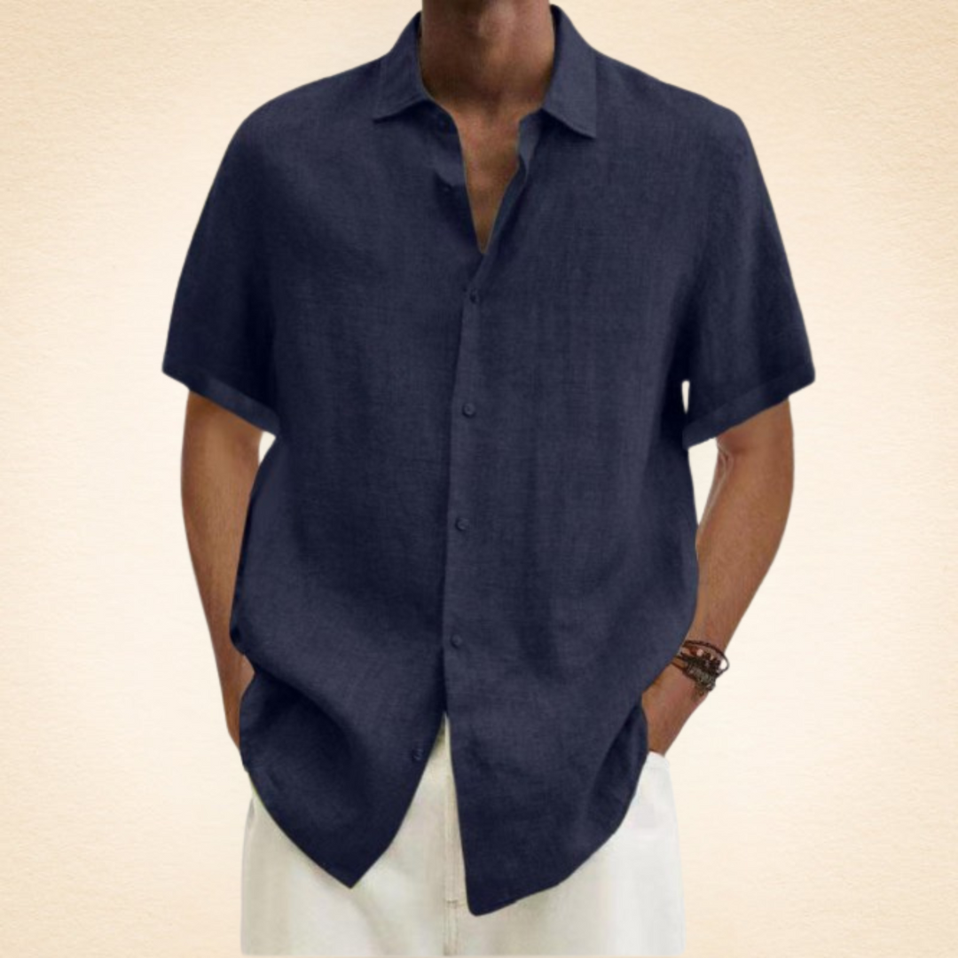 Tom | Chemise Élégante en Lin Col Mao