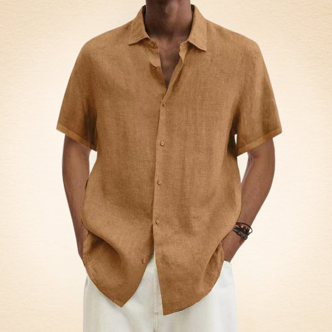 Tom | Chemise Élégante en Lin Col Mao