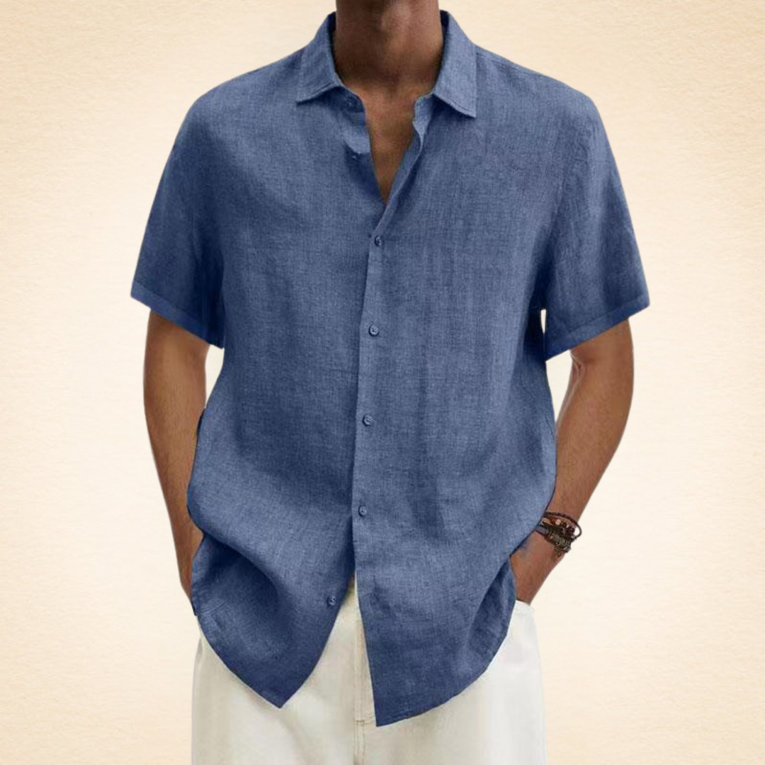 Tom | Chemise Élégante en Lin Col Mao