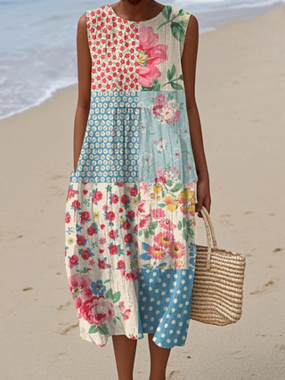 Linda | Robe midi patchwork en coton