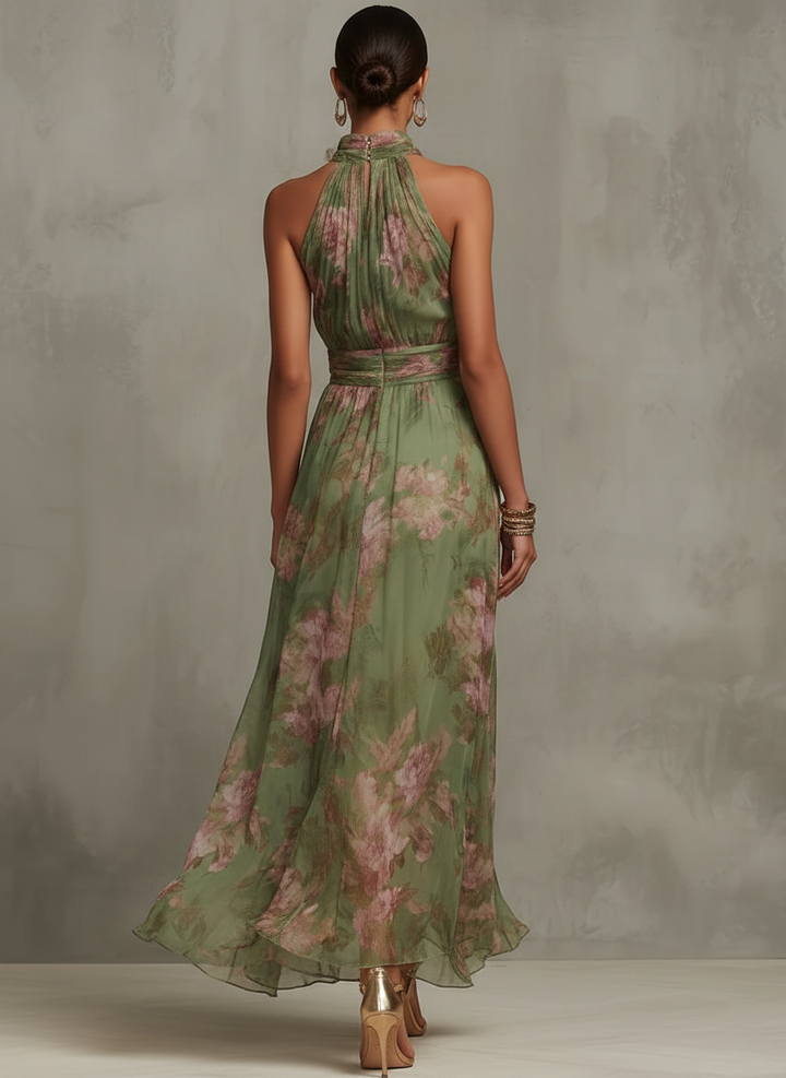 Livie | Robe longue élégante à motif floral et encolure dos nu