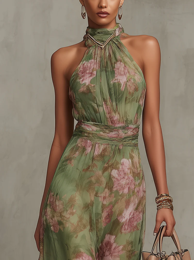 Livie | Robe longue élégante à motif floral et encolure dos nu