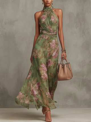 Livie | Robe longue élégante à motif floral et encolure dos nu