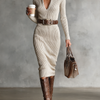 Nathalie | Robe Midi Tricot Col V Slim Fit