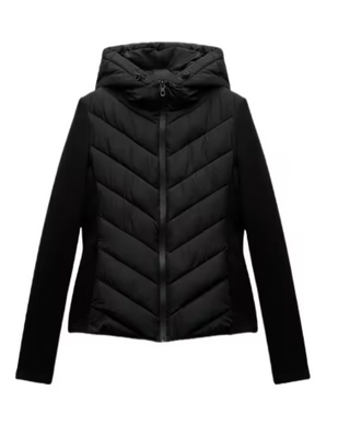 Veste matelassée à capuche noire, vue de face