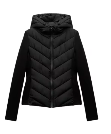 Veste matelassée à capuche noire, vue de face