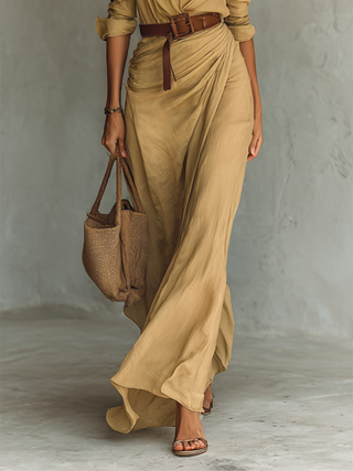 Géraldine | Robe Maxi Col Revers Ceinturée