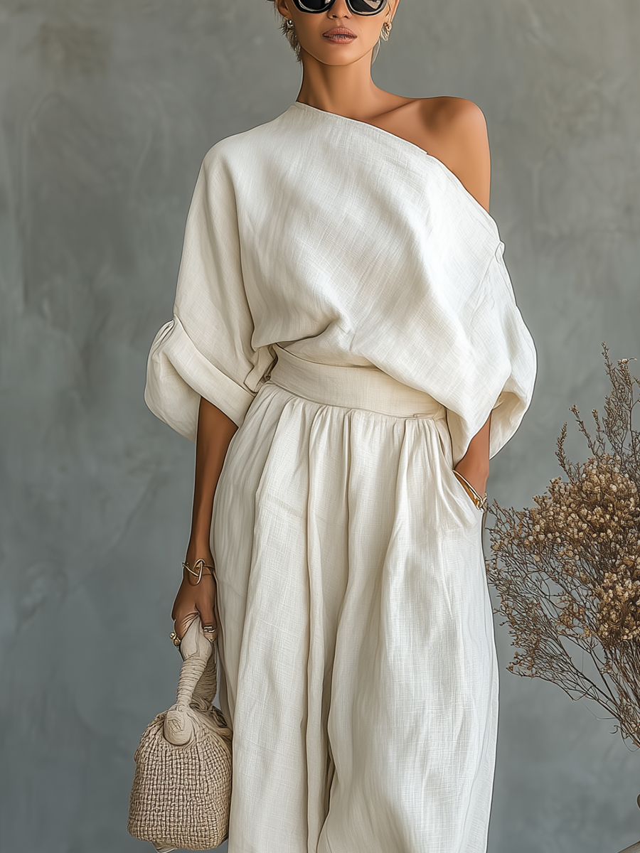 Renée | Ensemble Lin Off-Shoulder Pantalon