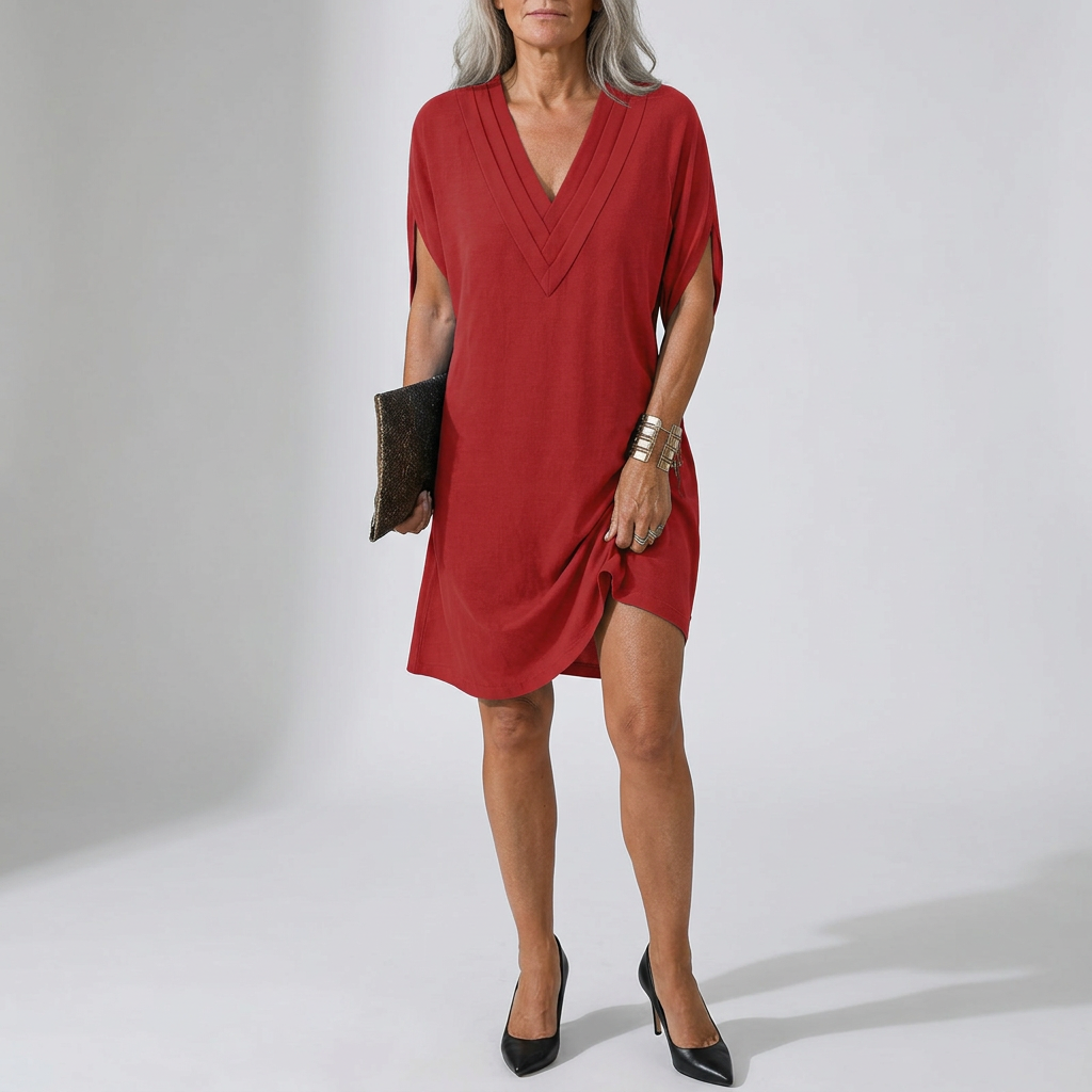 Hailey | Robe élégante à col V et jupe fluide