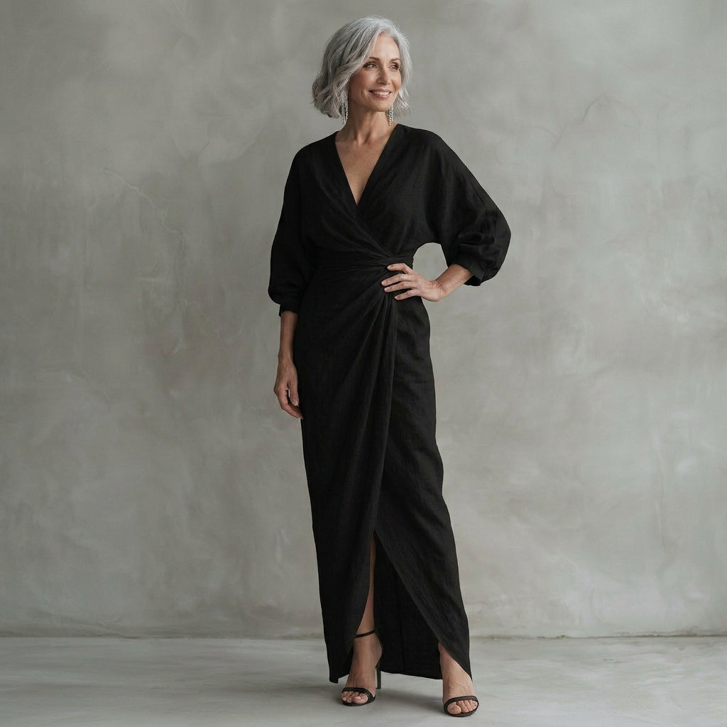 Rosa | Robe longue élégante à col portefeuille