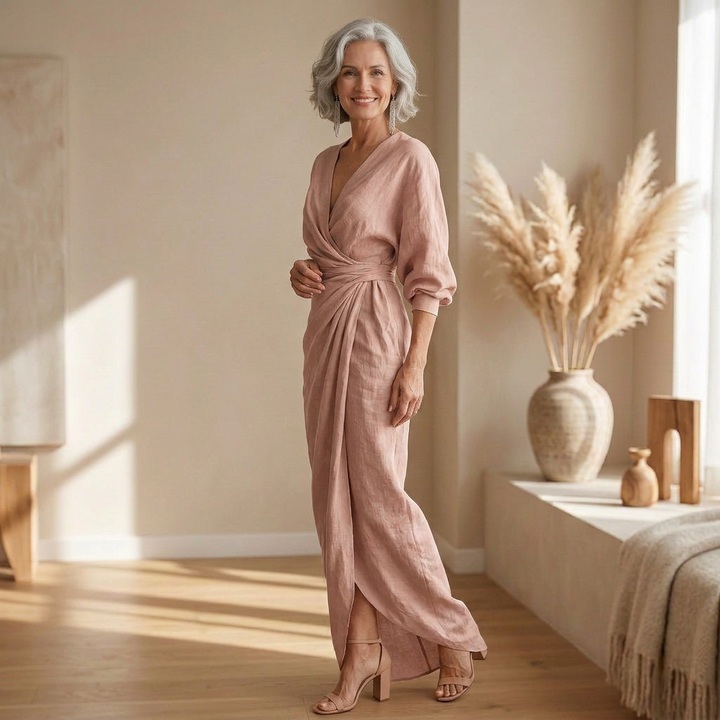 Rosa | Robe longue élégante à col portefeuille