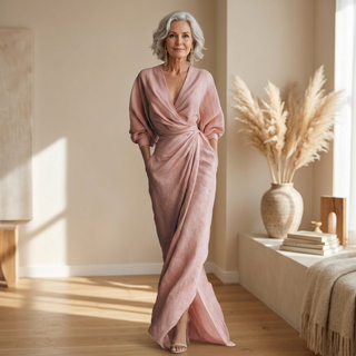 Rosa | Robe longue élégante à col portefeuille