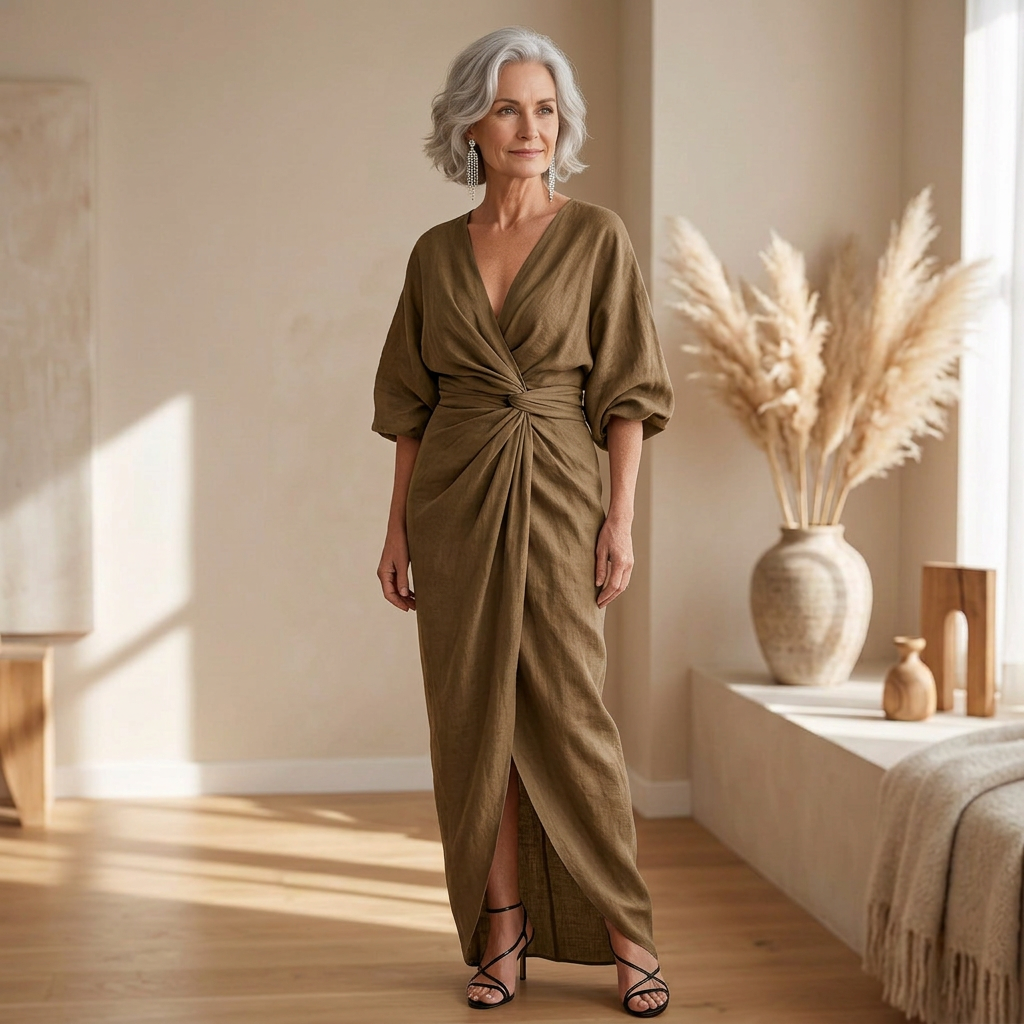 Rosa | Robe longue élégante à col portefeuille