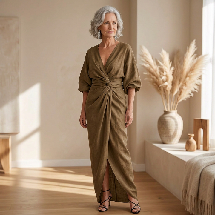 Rosa | Robe longue élégante à col portefeuille