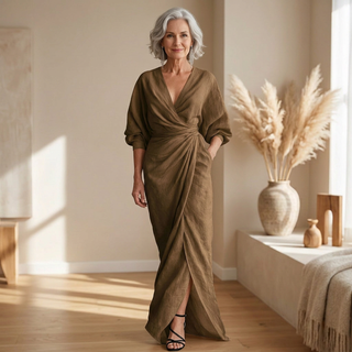 Rosa | Robe longue élégante à col portefeuille