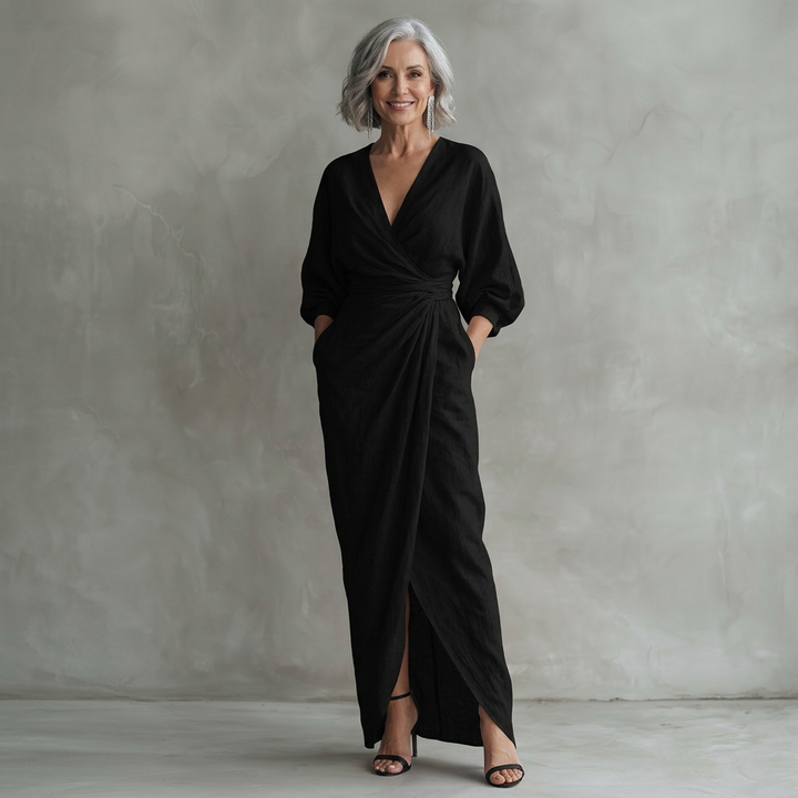 Rosa | Robe longue élégante à col portefeuille