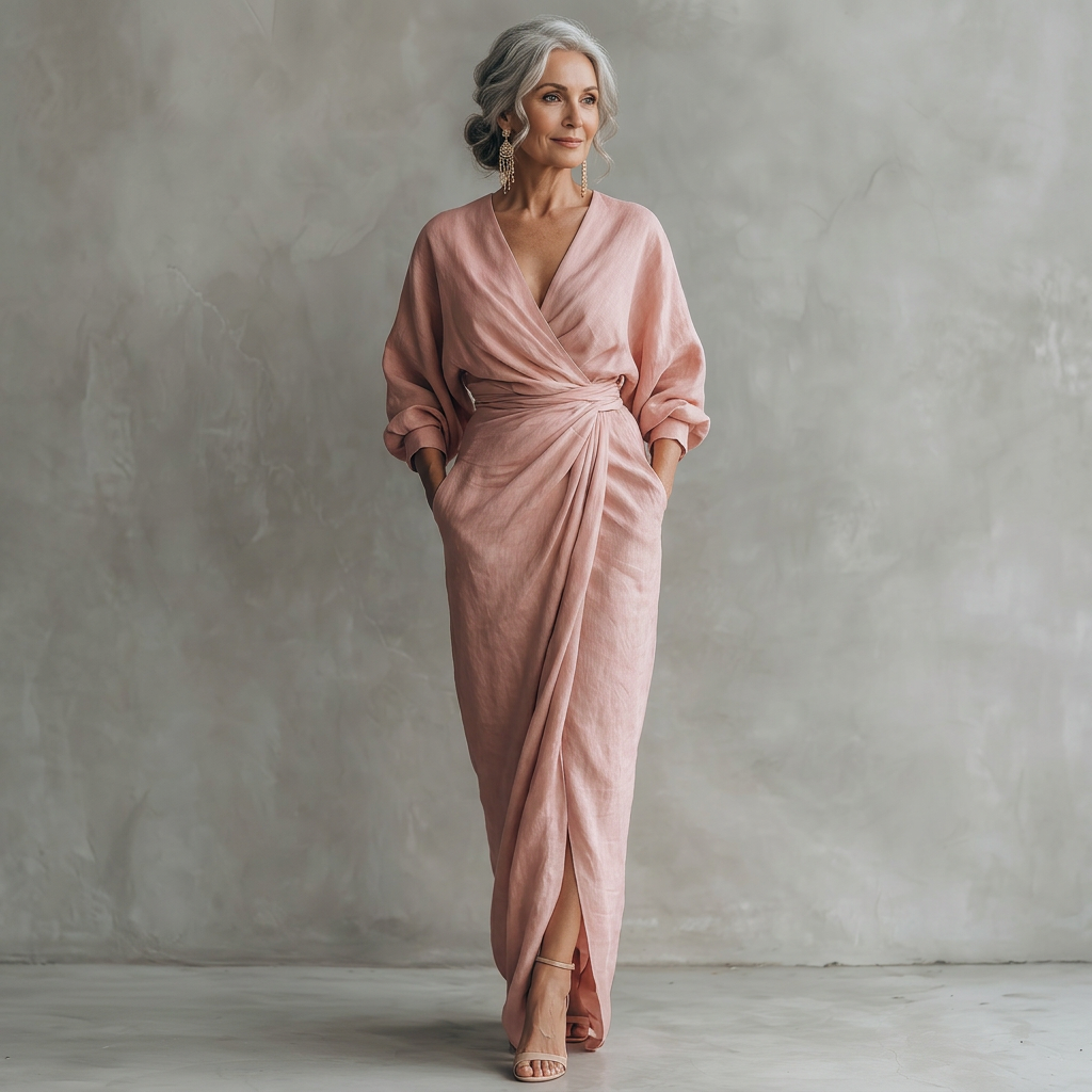 Rosa | Robe longue élégante à col portefeuille