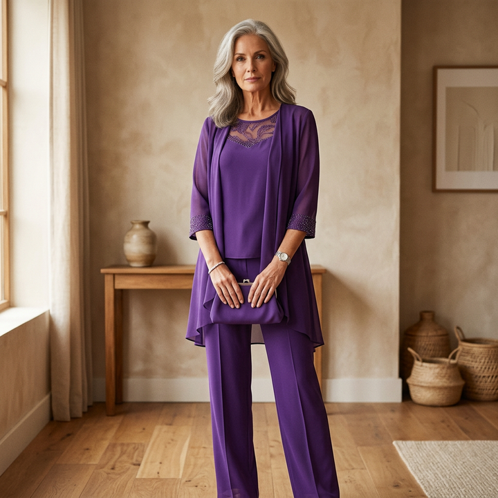 Ashley | Ensemble élégant trois pièces en mousseline