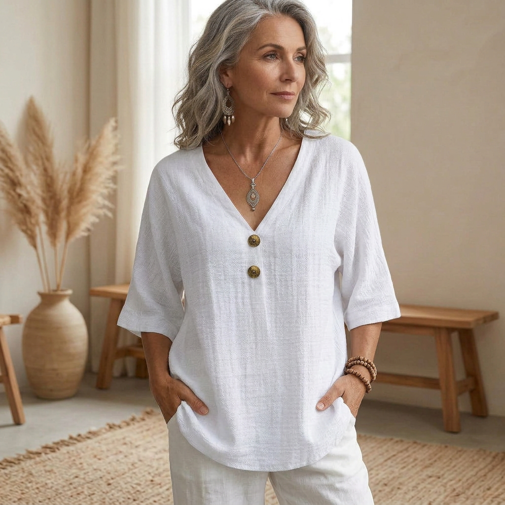 Celeste | Blouse élégante en lin texturé au charme intemporel