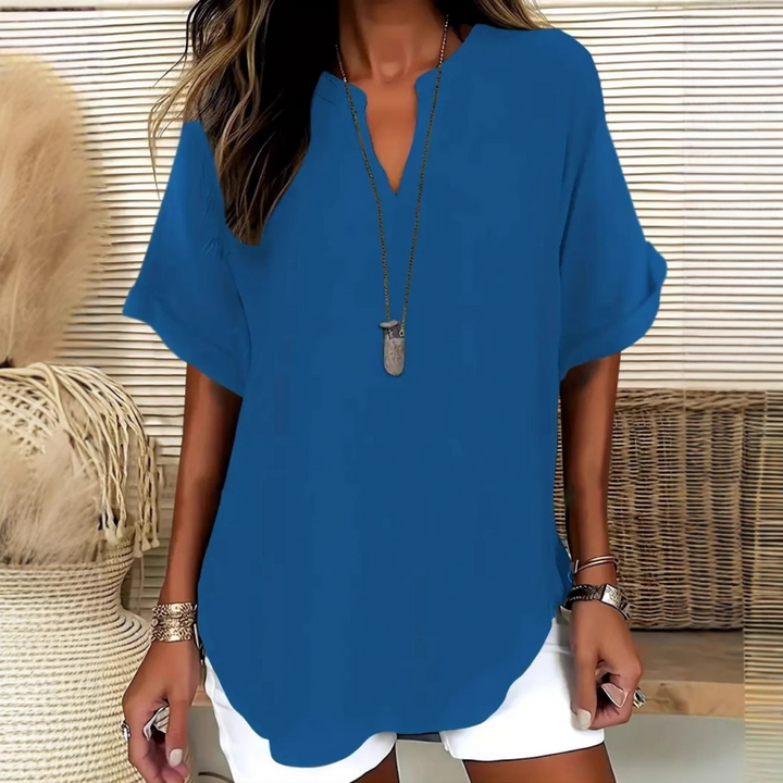 Laurel | Blouse décontractée à col V et manches courtes