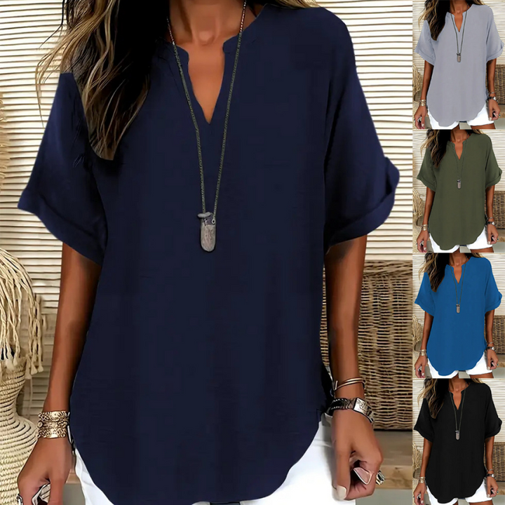 Laurel | Blouse décontractée à col V et manches courtes