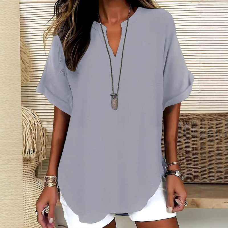 Laurel | Blouse décontractée à col V et manches courtes