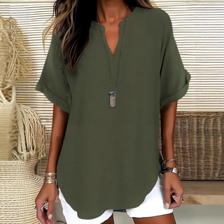 Laurel | Blouse décontractée à col V et manches courtes